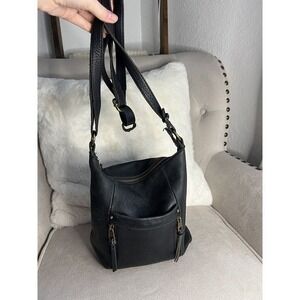 The Sak Ladera Crossbody Purse Black Pebbled Leather Bag Zippers *Read*